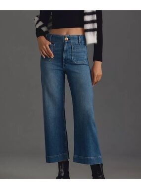 Pilcro Medium Blue Wide-Leg Crop Jeans
